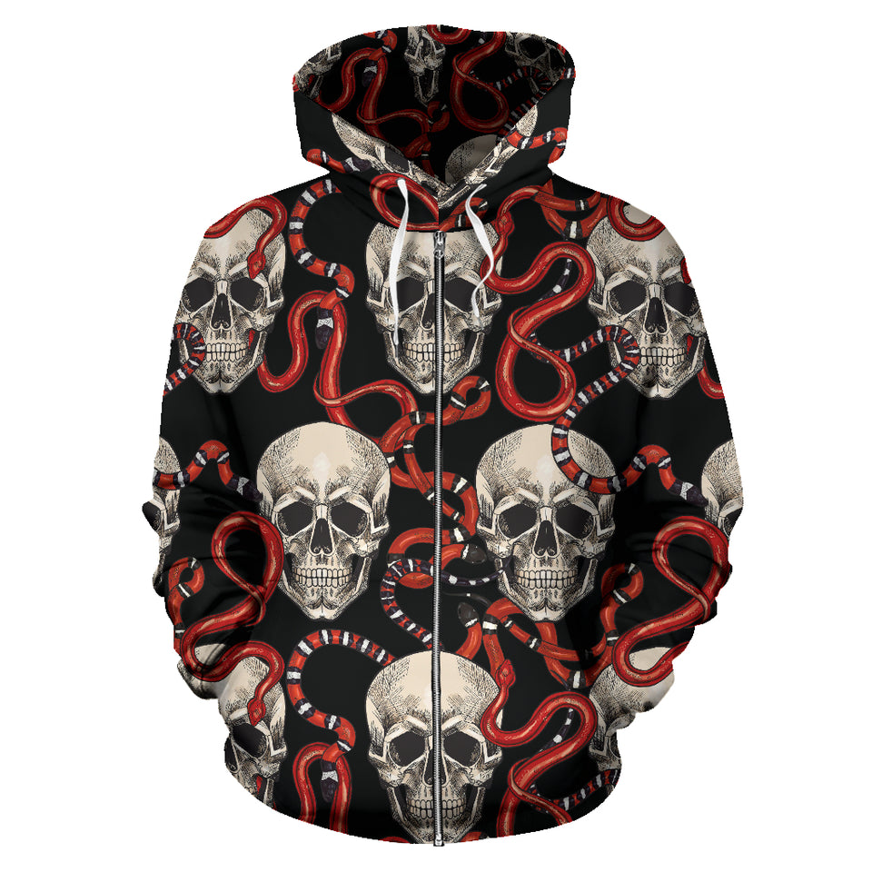 Red Snake Skull Pattern Zip Up Hoodie