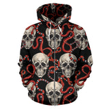Red Snake Skull Pattern Zip Up Hoodie