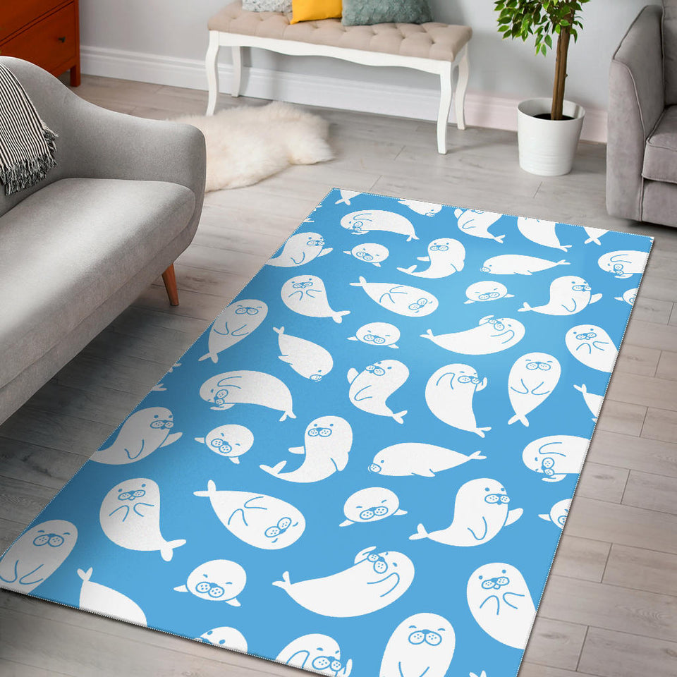 Cute White Sea Lion Seals Pattern Area Rug