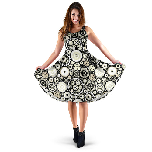Gear Pattern Print Design 02 Sleeveless Midi Dress