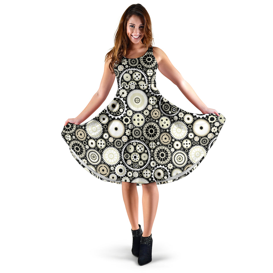 Gear Pattern Print Design 02 Sleeveless Midi Dress
