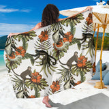 Monkey Red Hibiscus Flower Palm Leaves Floral Pattern Sarong