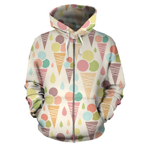 Ice Cream Cone Pattern Zip Up Hoodie