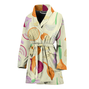 Onion Garlic White Red Pattern Women'S Bathrobe