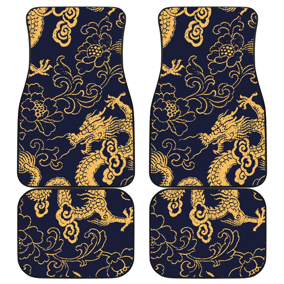 Gold Dragon Pattern Front And Back Car Mats