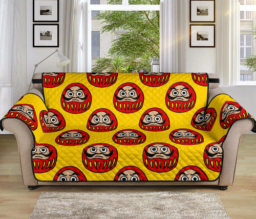 Daruma japanese wooden doll yellow background Sofa Cover Protector