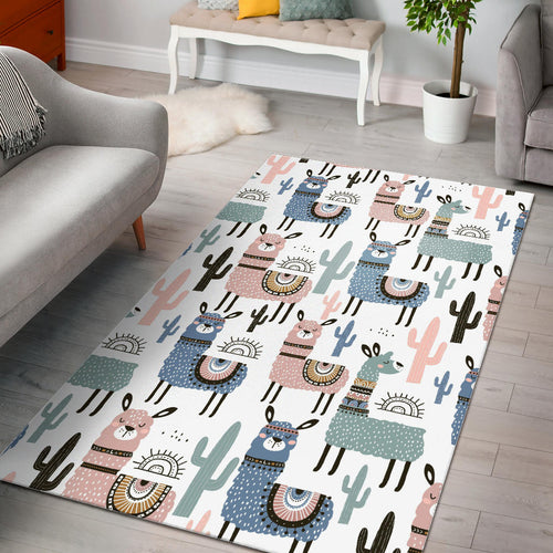 Lama Alpaca Cactus Hand Drawn Pattern Area Rug
