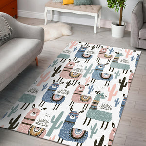 Lama Alpaca Cactus Hand Drawn Pattern Area Rug