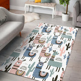 Lama Alpaca Cactus Hand Drawn Pattern Area Rug