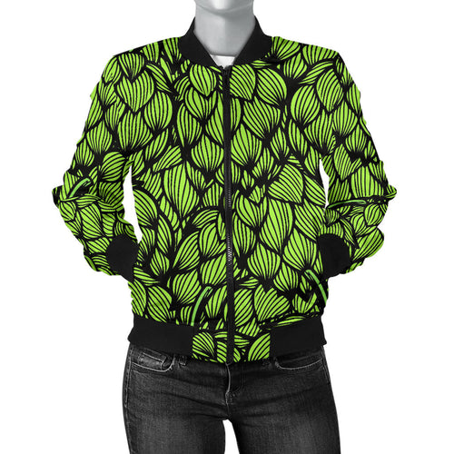 Green Hop Pattern Women'S Bomber Jacket