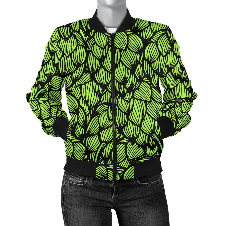 Green Hop Pattern Women'S Bomber Jacket