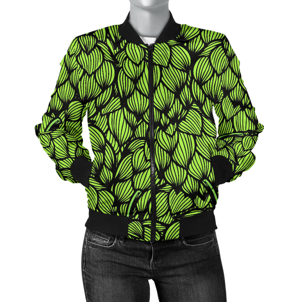 Green Hop Pattern Women'S Bomber Jacket