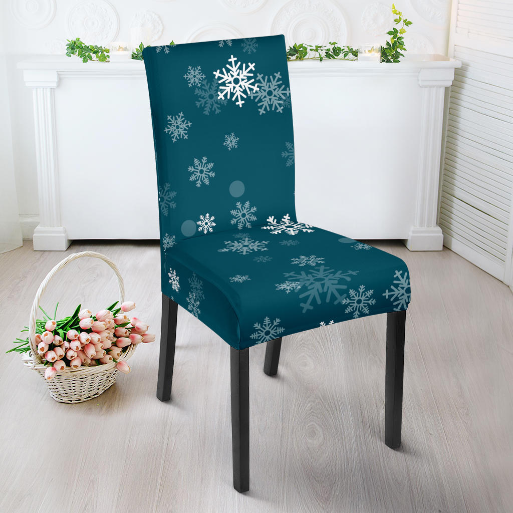 Snowflake Pattern Dark Background Dining Chair Slipcover