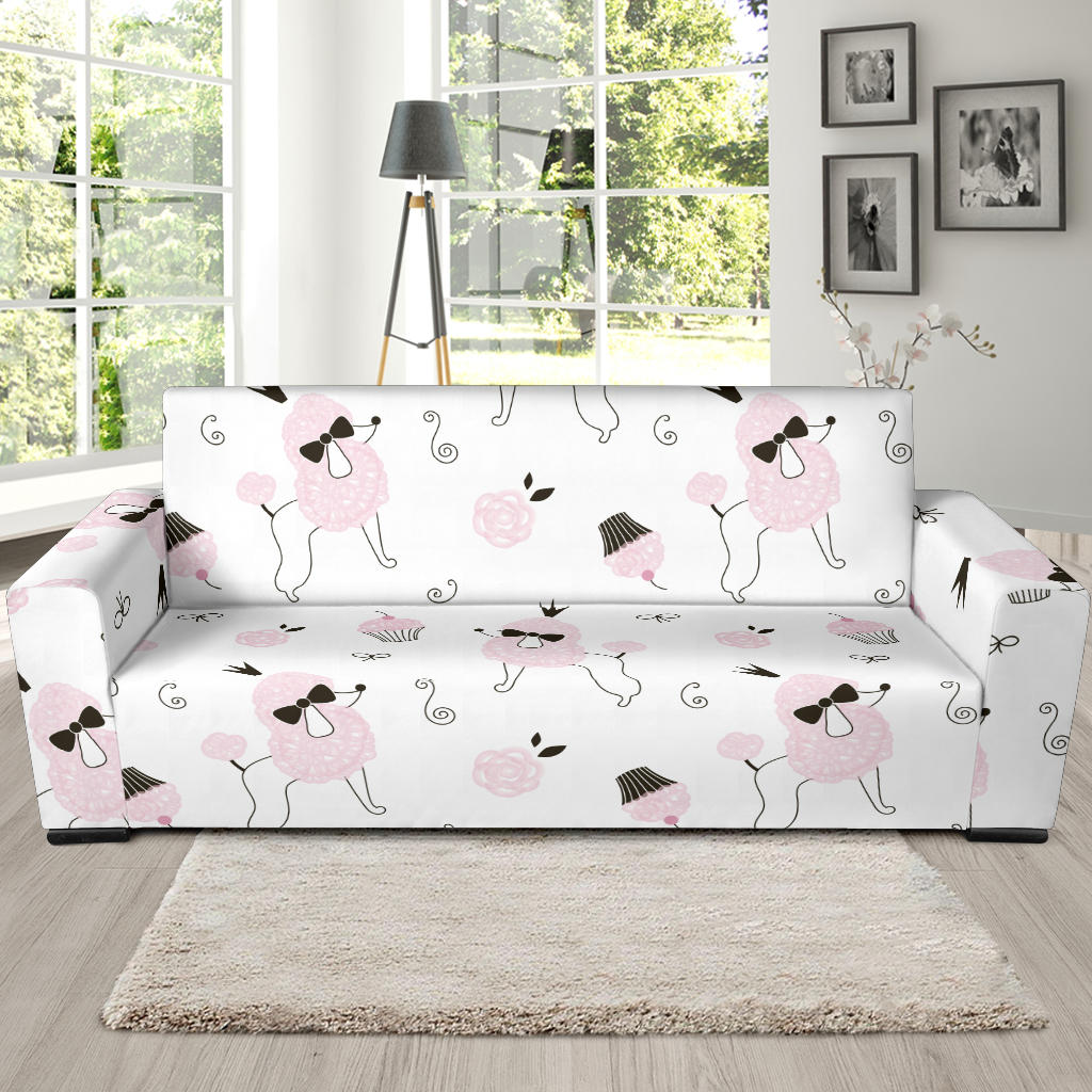 Poodle Dog Rose Cake Pattern Sofa Slipcover