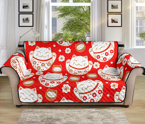 Cute Maneki Neko Lucky Cat red background Sofa Cover Protector