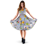 Math Pattern Print Design 04 Sleeveless Midi Dress