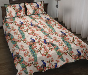 Peacock tropical flower pattern Quilt Bed Set