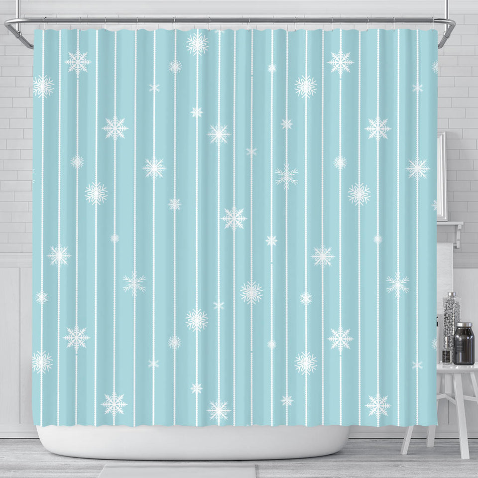 Snowflake Pattern Blue Stripe Background Shower Curtain Fulfilled In US