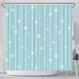 Snowflake Pattern Blue Stripe Background Shower Curtain Fulfilled In US