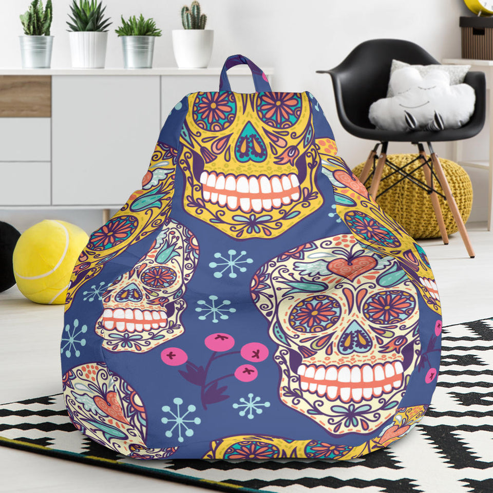 Sugar Skull Flower Pattern Bean Bag Cover