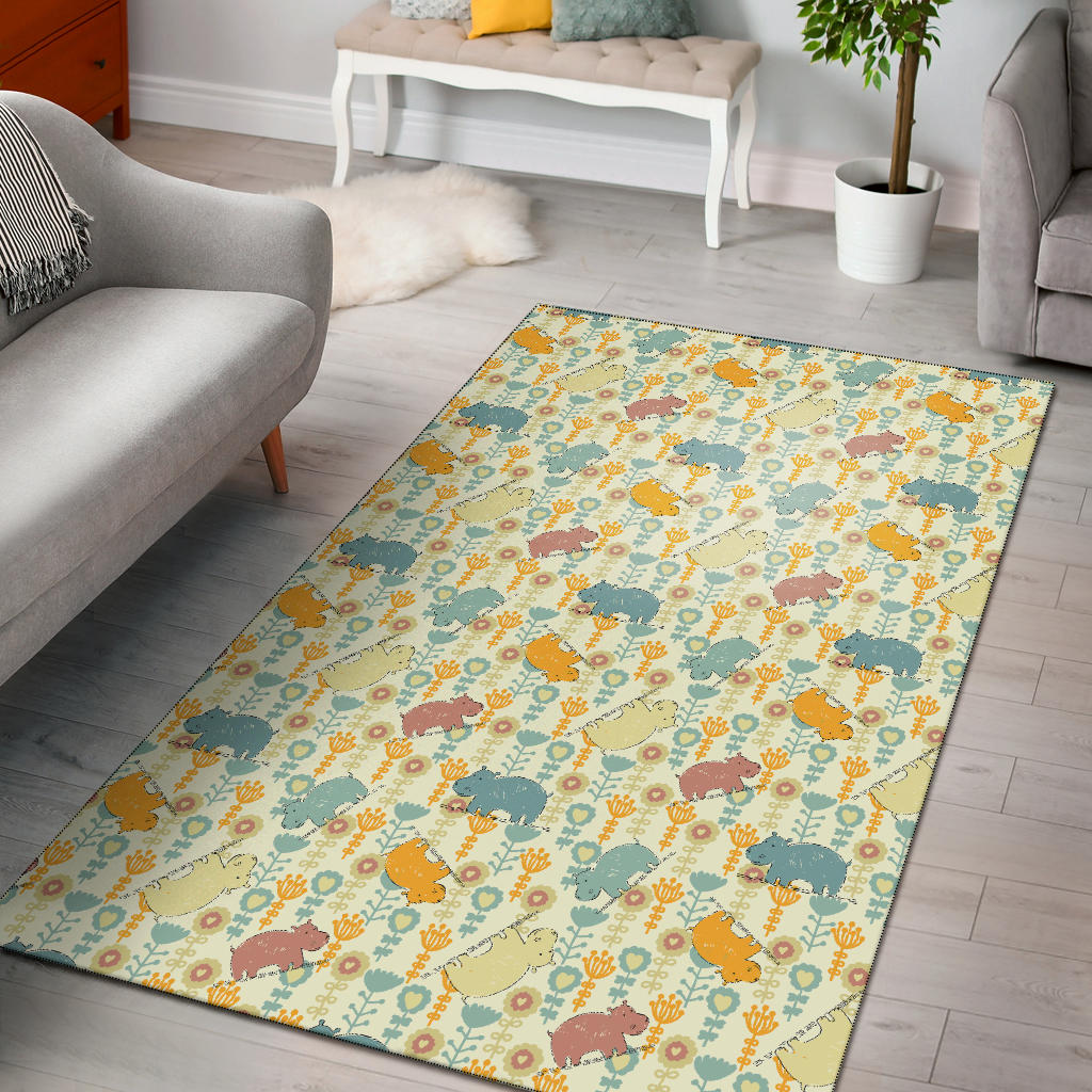 Hippopotamus Pattern Print Design 04 Area Rug