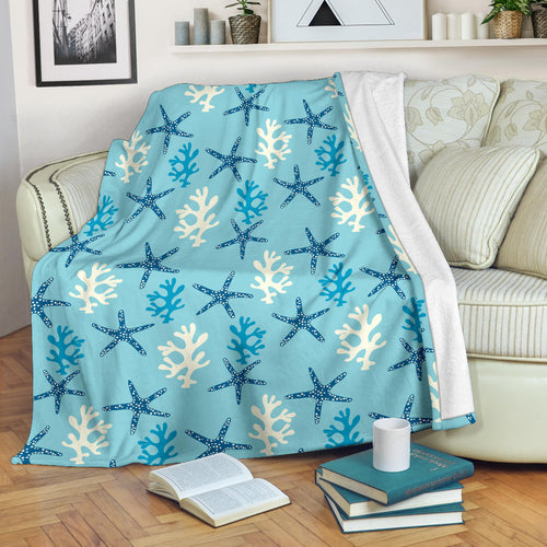 Blue Starfish Coral Reef Pattern Premium Blanket