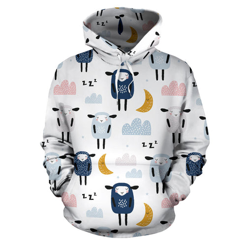 Cute Sleeping Sheep Moon Cloud Pattern Men Women Pullover Hoodie