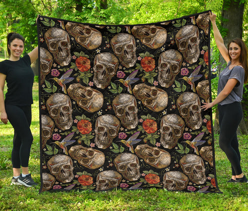 Skull Rose Humming Bird Flower Pattern Premium Quilt.