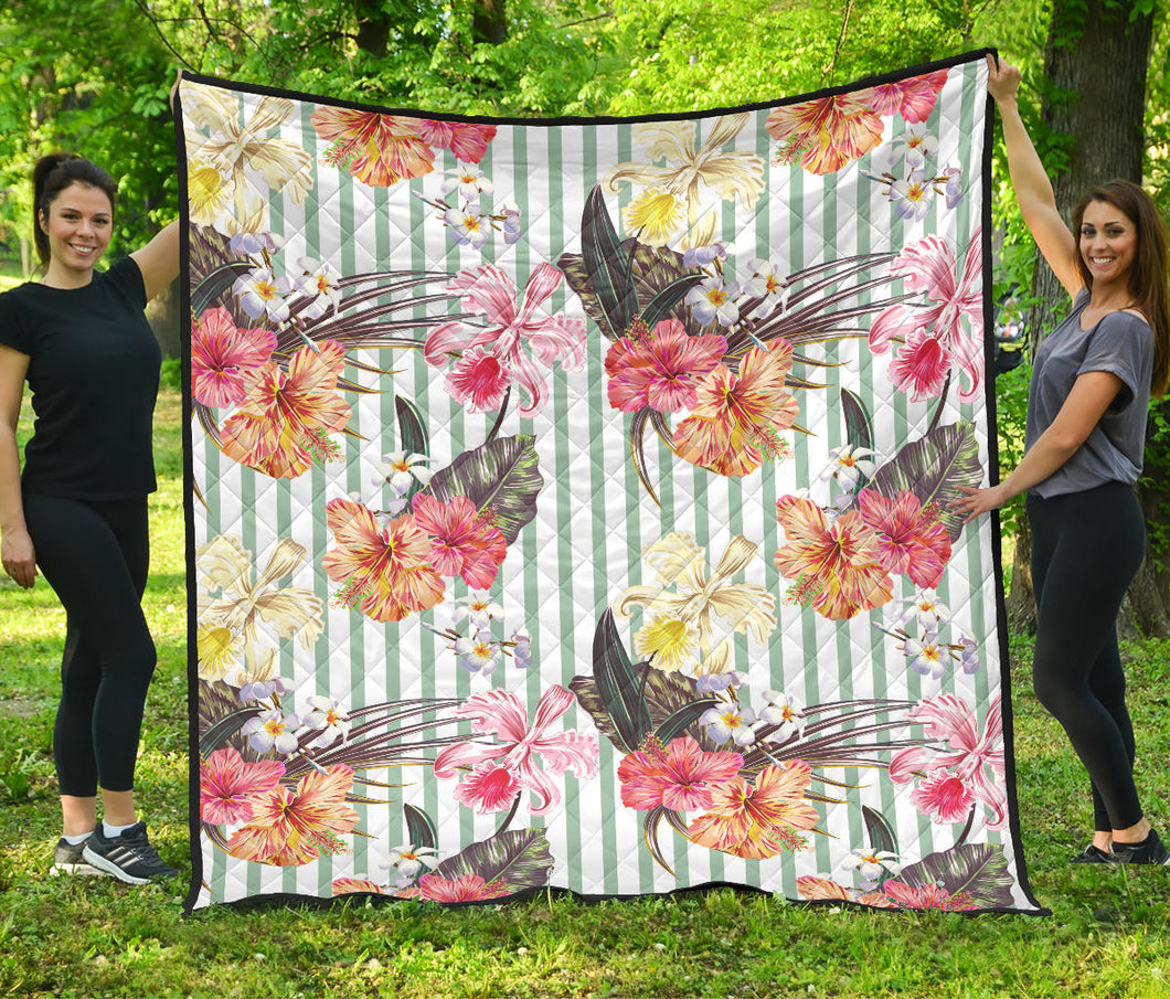 Colorful Orchid Flower Pattern Premium Quilt