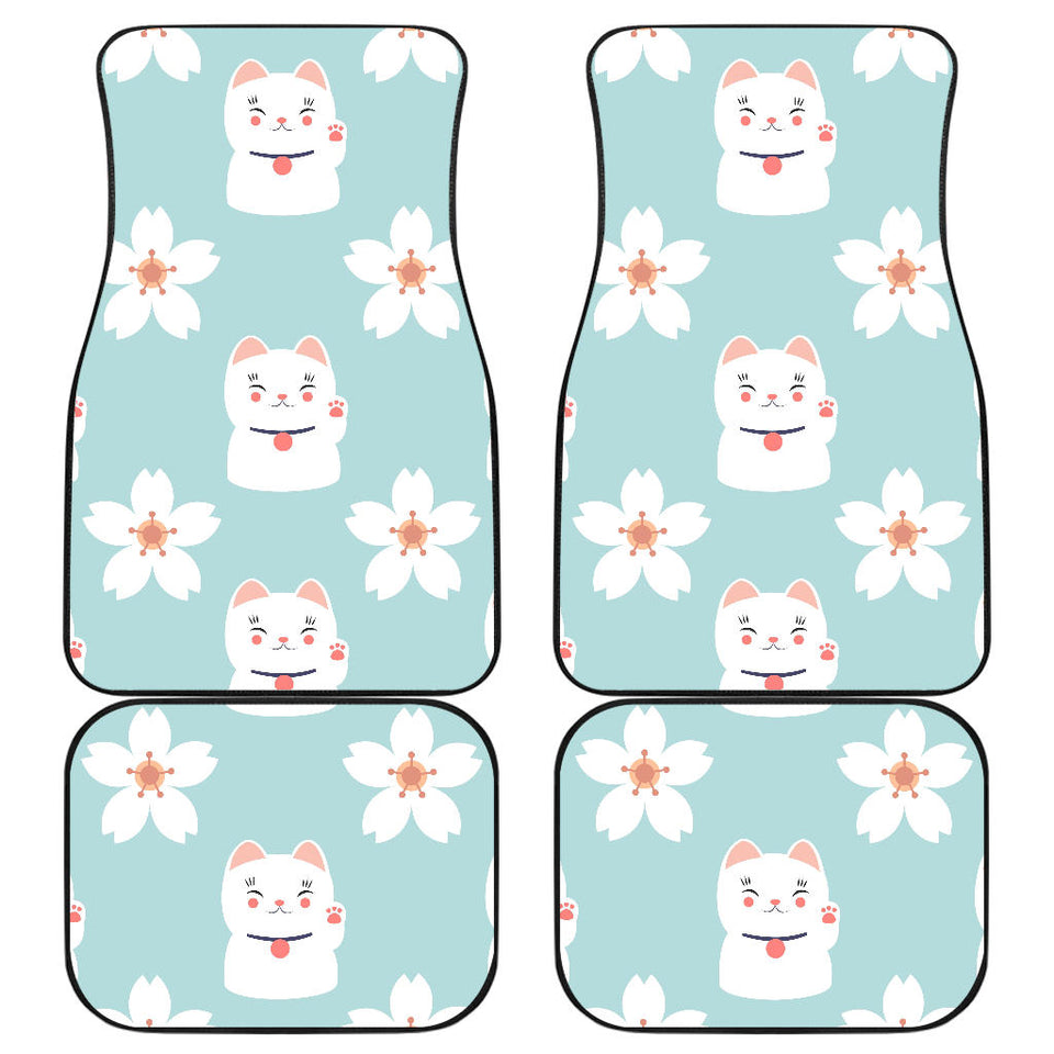 Maneki Neko Lucky Cat Sakura Front And Back Car Mats