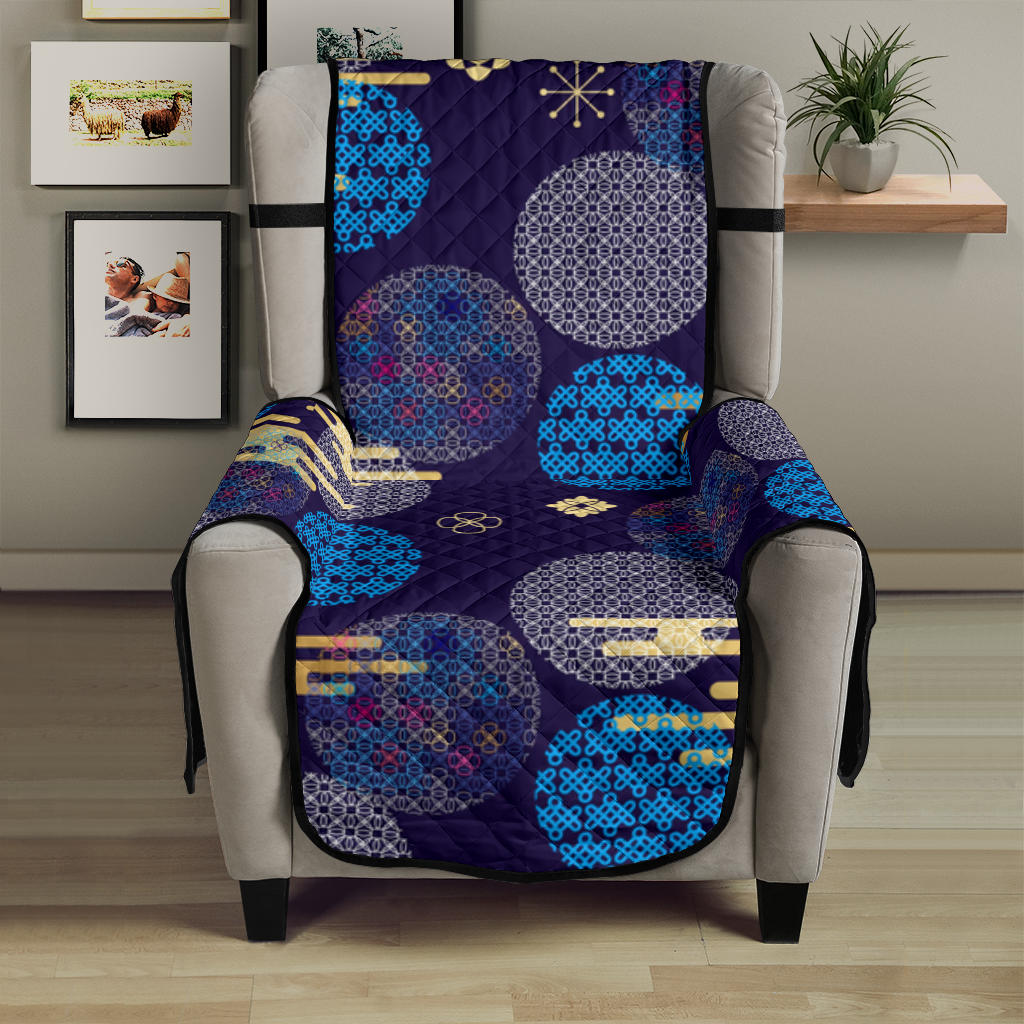 Blue japanese pattern cloud wave flower Chair Cover Protector