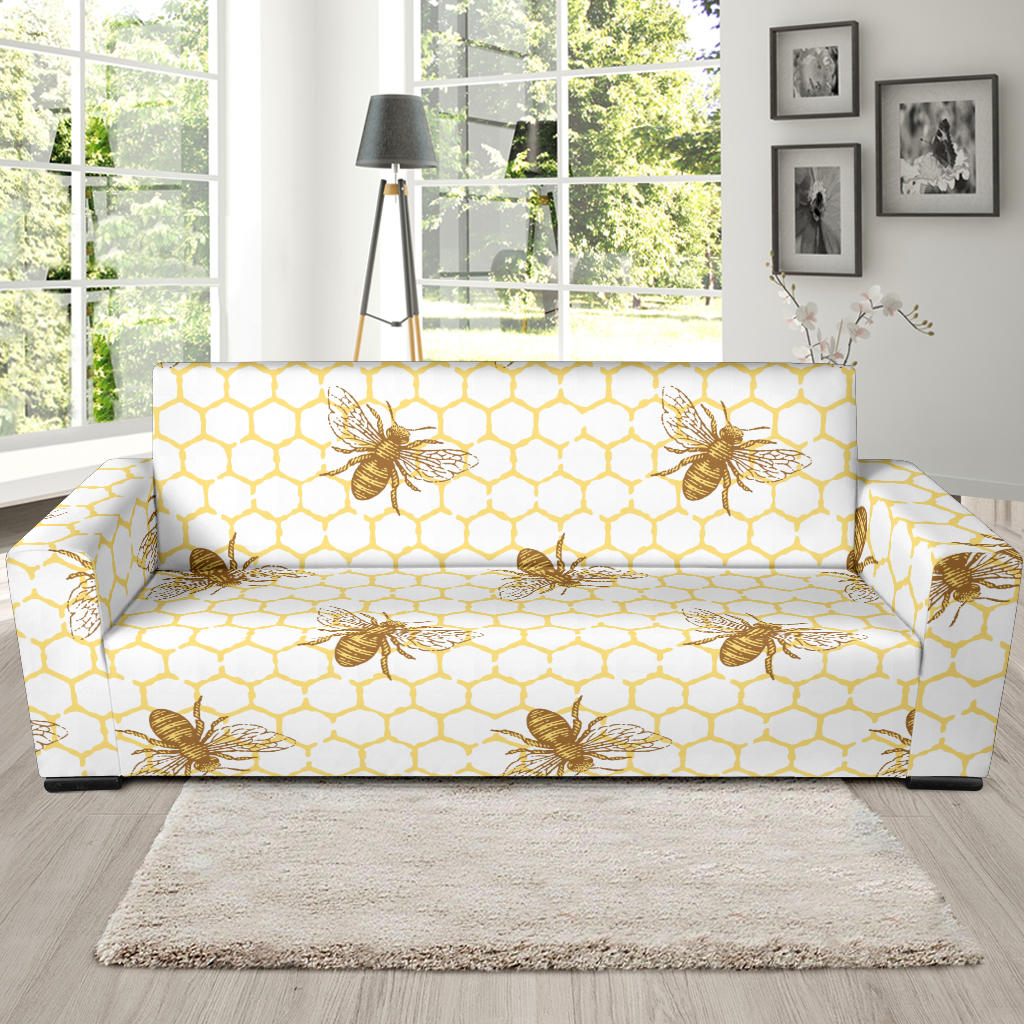 Bee Honeycomb Seamless Design Pattern Sofa Slipcover