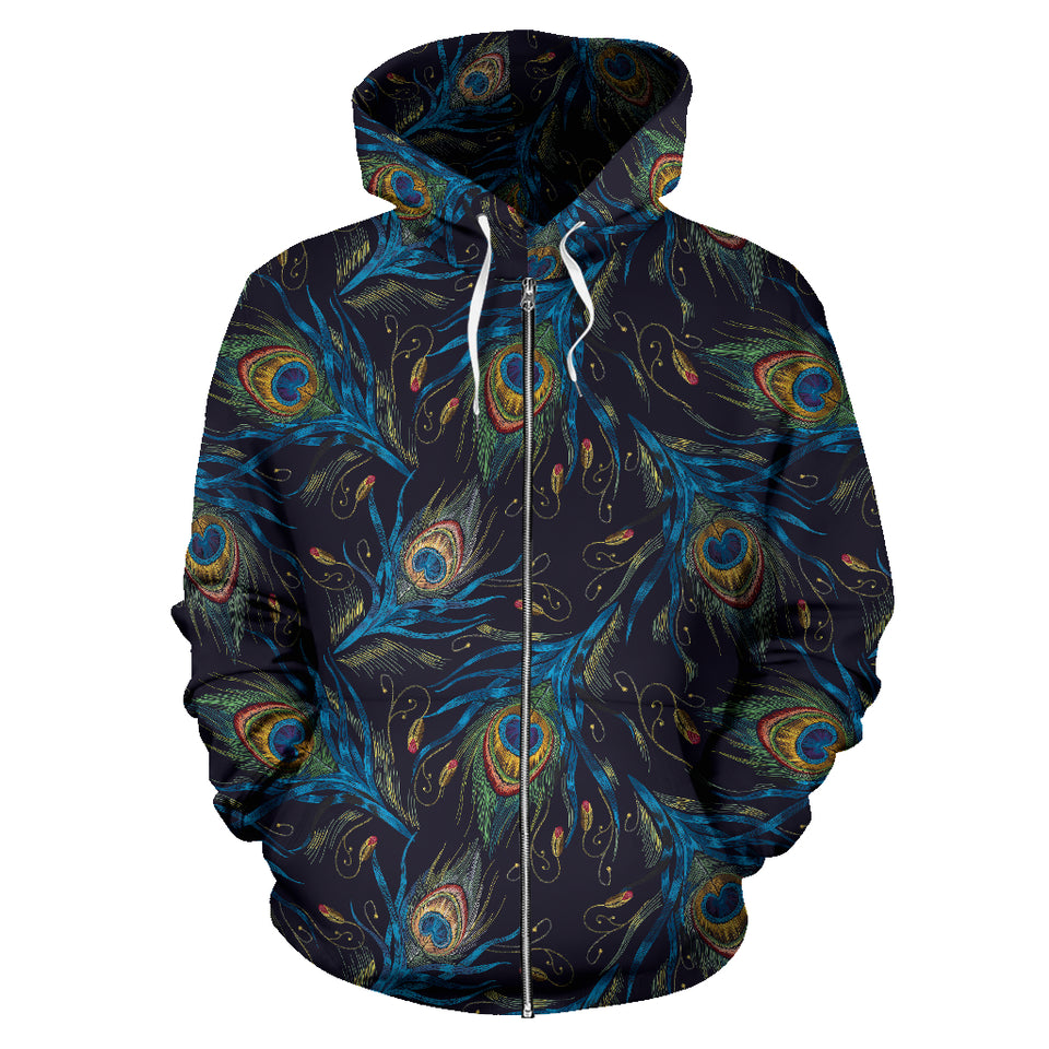 Beautiful Peacock Feather Pattern Zip Up Hoodie