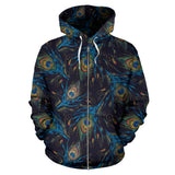 Beautiful Peacock Feather Pattern Zip Up Hoodie