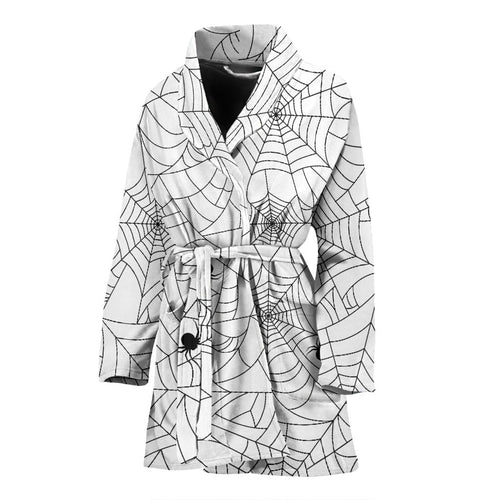 Spider Web Cobweb Pattern White Background Women'S Bathrobe