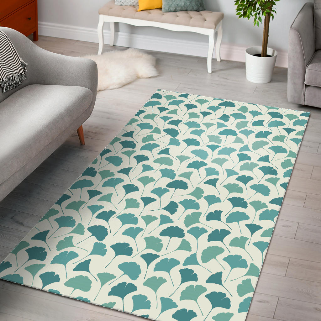 Green Ginkgo Leaves Pattern Area Rug