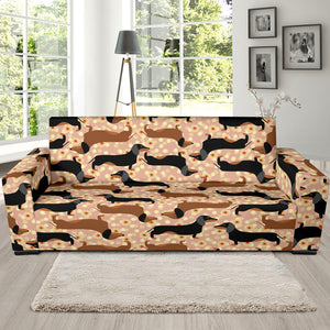 Dachshund Floral Background Sofa Slipcover