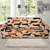 Dachshund Floral Background Sofa Slipcover