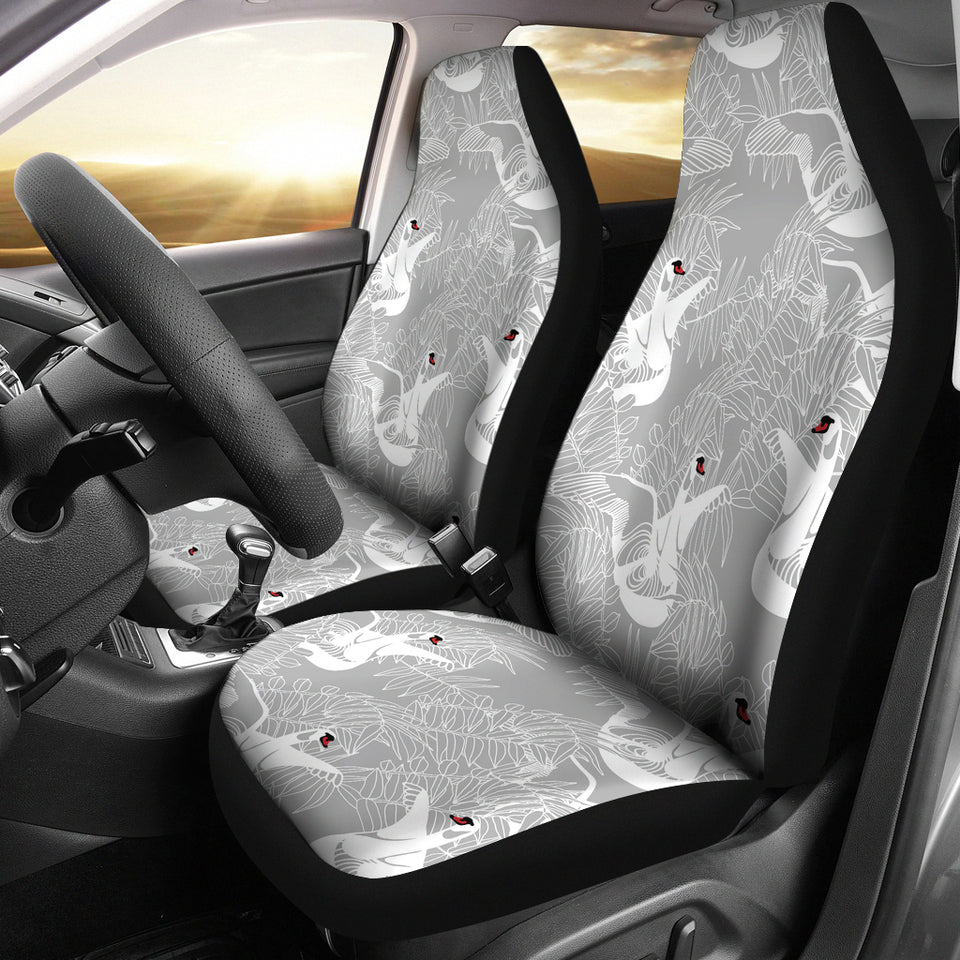 White Swan Gray Background  Universal Fit Car Seat Covers