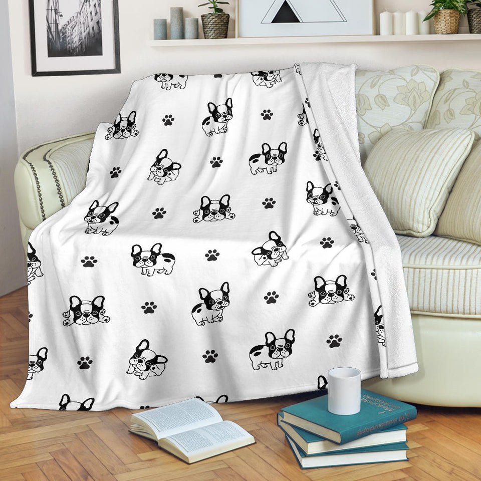 Cute French Bulldog Paw Pattern Premium Blanket