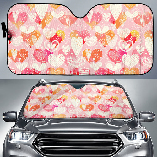 Hand Drawn Heart Design Pattern Car Sun Shade