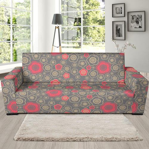 Red Gold Sakura Cherry Blossom Gray Background Sofa Slipcover