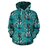 Anchor Nautical Green Background Zip Up Hoodie