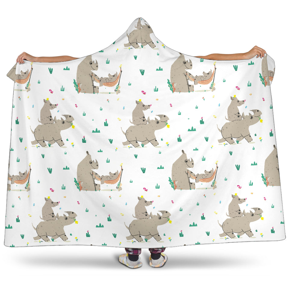 Cute Rhino Pattern Background Hooded Blanket