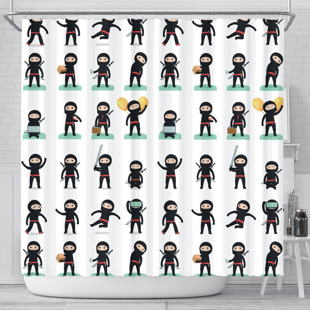 Cute Ninja Katana Sword Pattern Shower Curtain Fulfilled In US