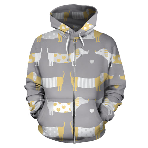 Cute Dachshund Dog Pattern Zip Up Hoodie