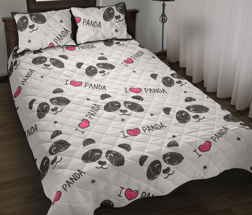Hand Drawn faces of pandas pattern Quilt Bed Set