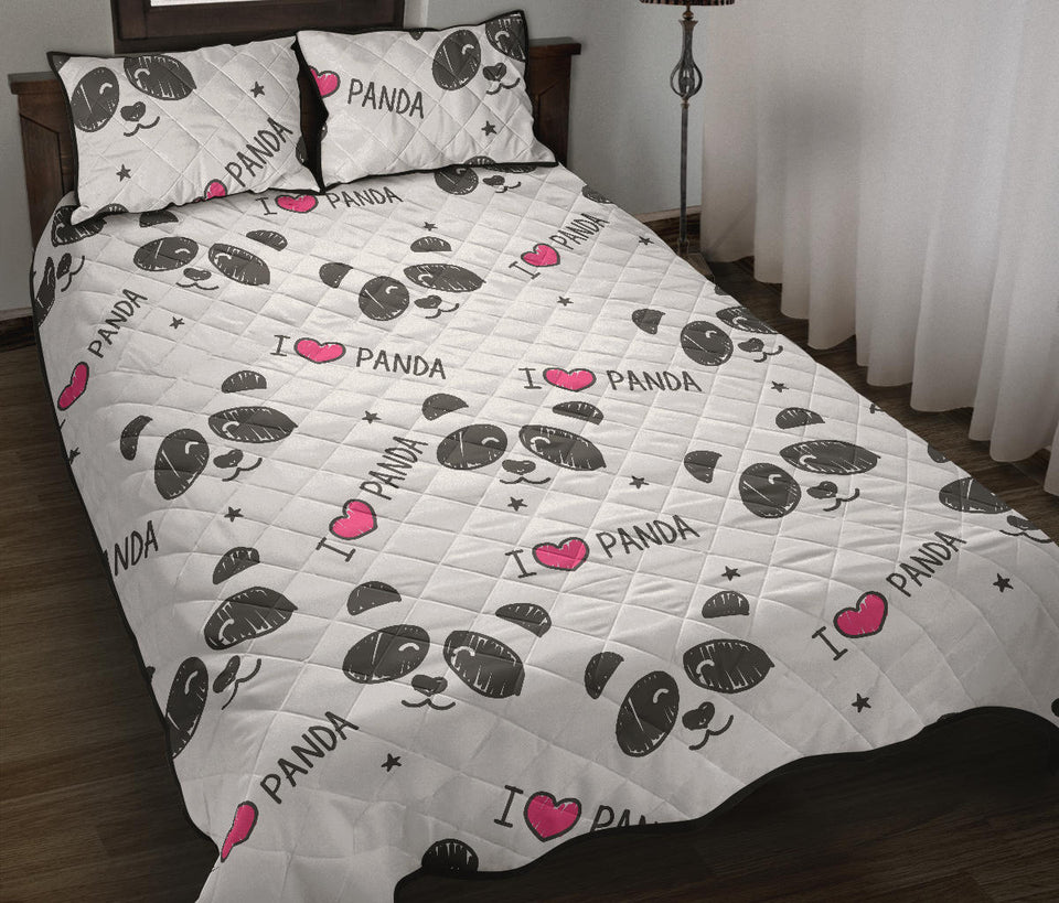 Hand Drawn faces of pandas pattern Quilt Bed Set