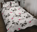 Hand Drawn faces of pandas pattern Quilt Bed Set