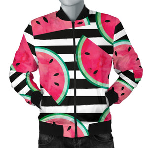 Watercolor Paint Textured Watermelon Pieces Men'S Bomber Jacket